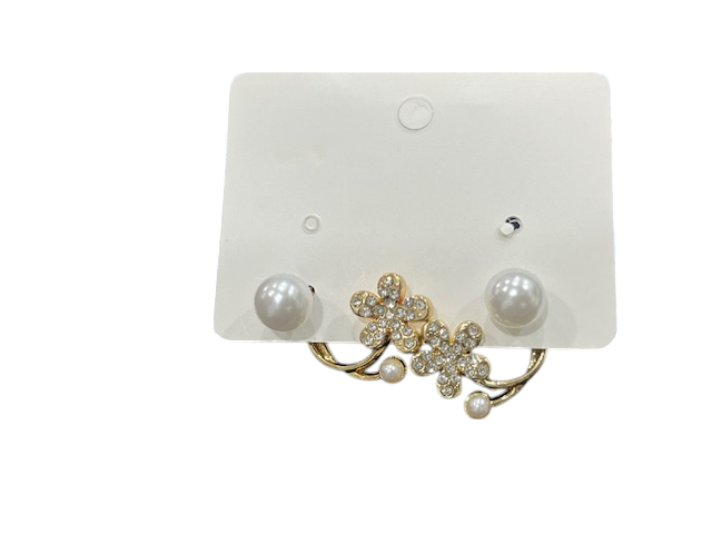 Gold toned pearl and flower studs