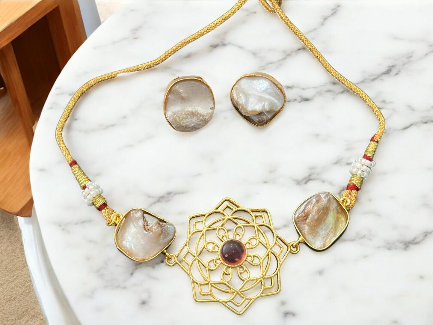 Mother of Pearl Choker Set with Matching Earrings