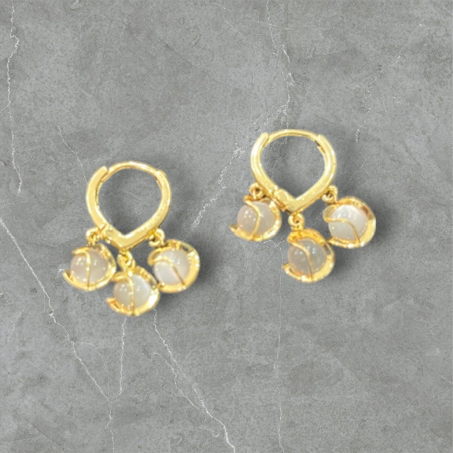 Gold-Toned Hoop Earrings with Opal Drop Charms