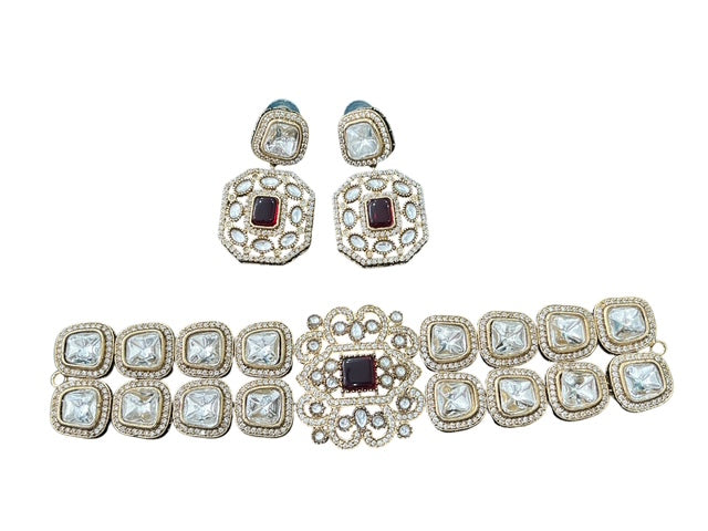 Royal Kundan AD Choker Set - Indian Jewelry with Mint Green Accents