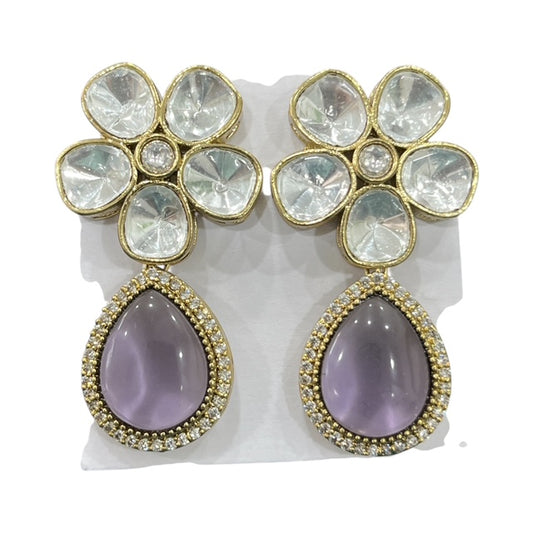 Elegant Flower Drop Earrings with Gold toned border