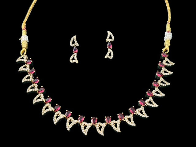 Mint Green and Ruby Red AD Jewelry Necklace Set with Earrings