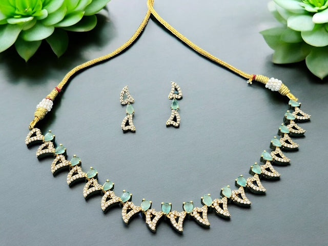 Mint Green and Ruby Red AD Jewelry Necklace Set with Earrings