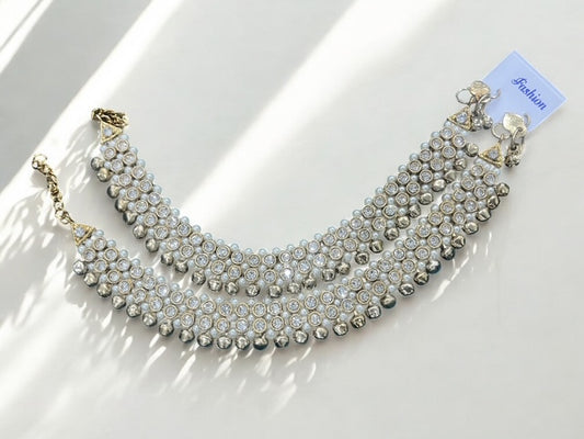 Gold toned Polki and Pearl Anklet set