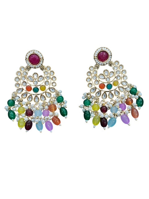 Multicolored Chandbali Earrings in Kundan