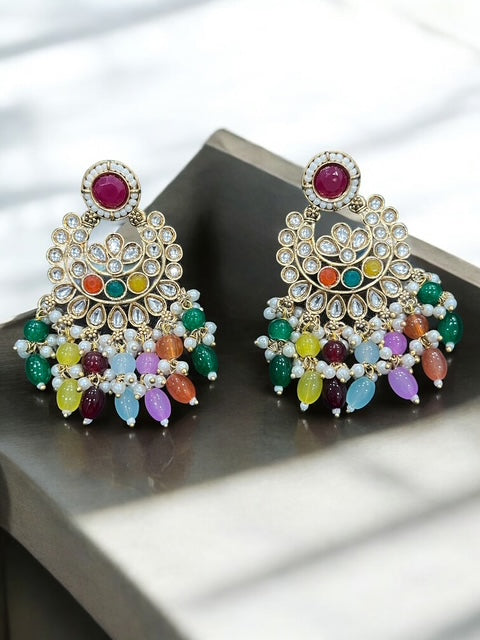 Multicolored Chandbali Earrings in Kundan