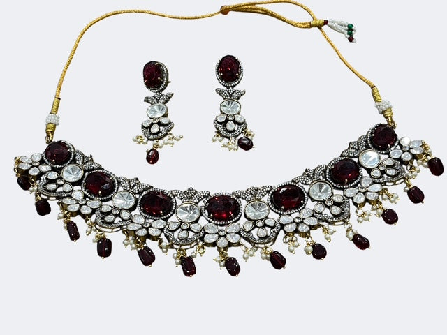 Ruby Stones and Moissanite Necklace Set in Nano setting