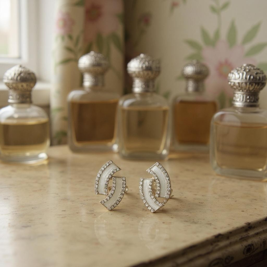 Gold-tone Interlocking Crystal Earrings with Sterling Silver Posts