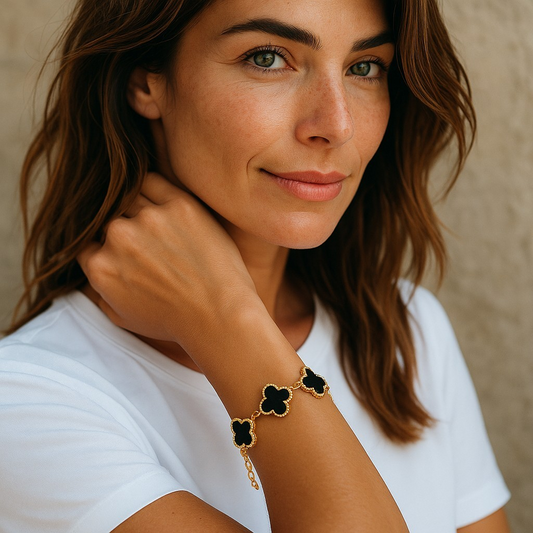 Gold toned black Anti tarnished clover bracelet