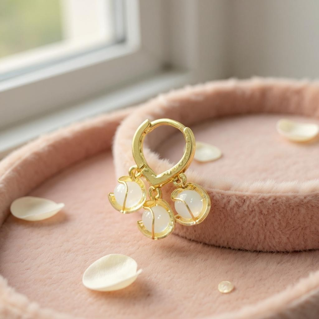 Gold-Toned Hoop Earrings with Opal Drop Charms
