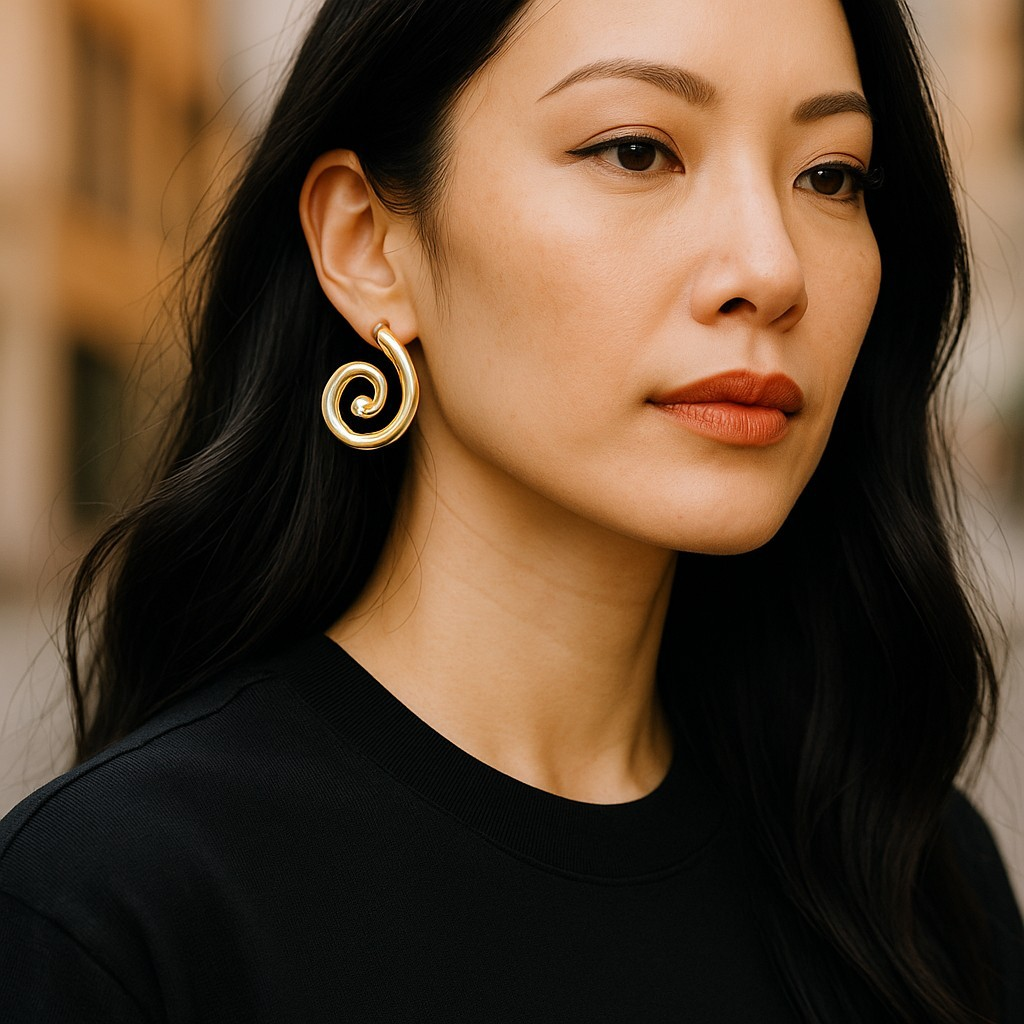 Gold-Toned Spiral Swirl Anti Tarnish Earrings