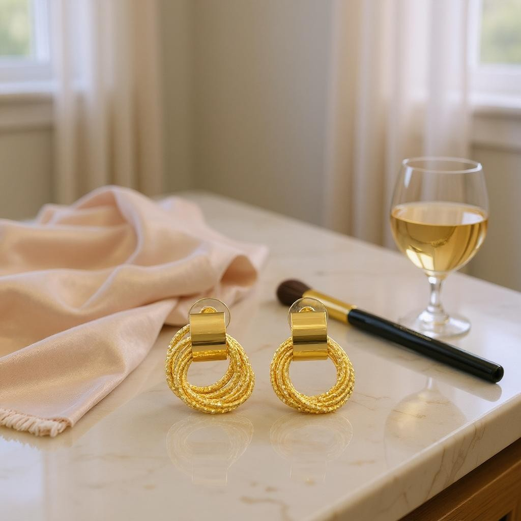 Gold-Toned Textured Dangling Stud Earrings