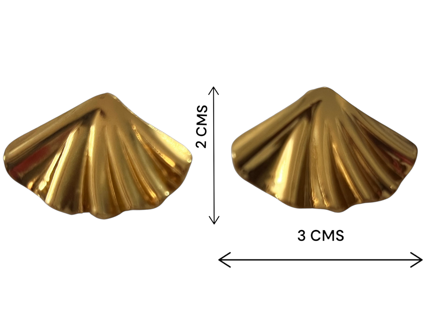 Gold toned shell shaped Crumpled Anti Tarnish studs
