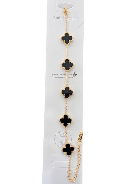 Gold toned black Anti tarnished clover bracelet