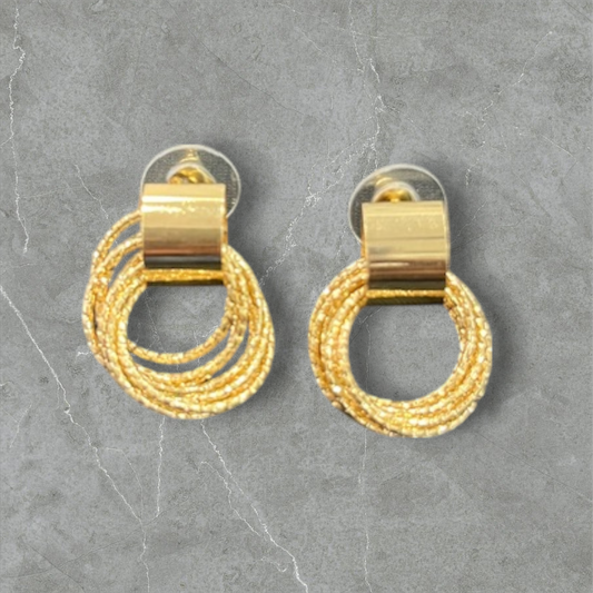 Gold-Toned Textured Dangling Stud Earrings