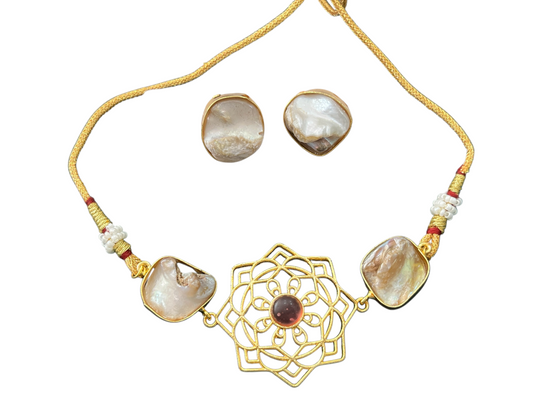 Mother of Pearl Choker Set with Matching Earrings
