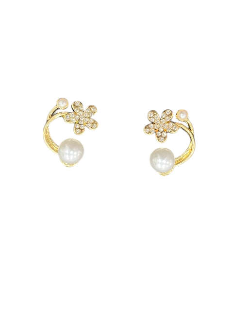 Gold toned pearl and flower studs