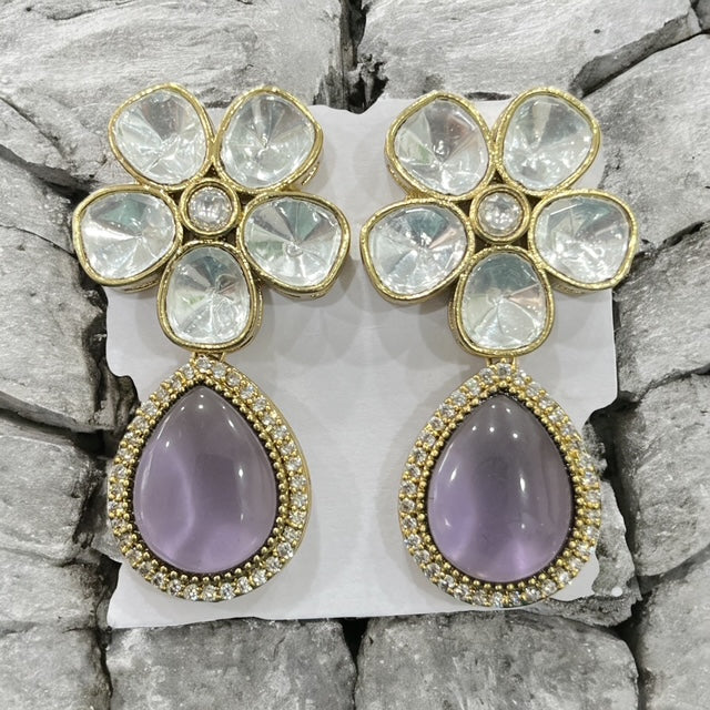 Elegant Flower Drop Earrings with Gold toned border