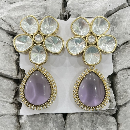 Elegant Flower Drop Earrings with Gold toned border