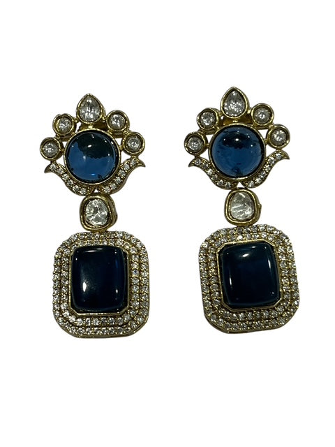 Victorian Style AD Stone Earrings - Blue & Ruby Red Statement Drops