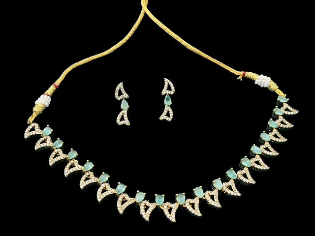 Mint Green and Ruby Red AD Jewelry Necklace Set with Earrings