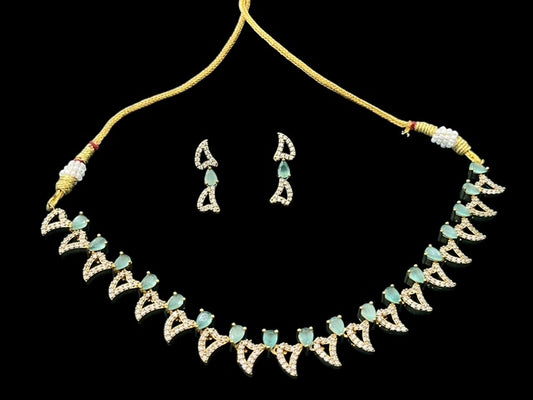 Mint Green and Ruby Red AD Jewelry Necklace Set with Earrings