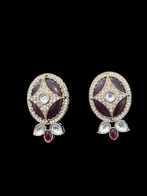 AD and Kundan Studded Earrings with Monalisa Stones