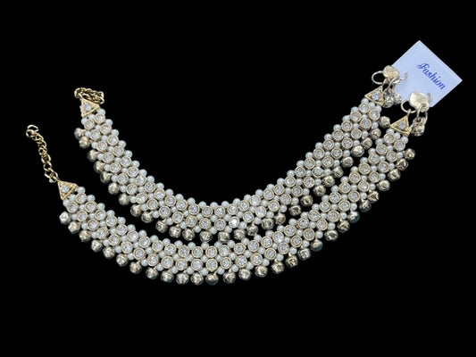 Gold toned Polki and Pearl Anklet set