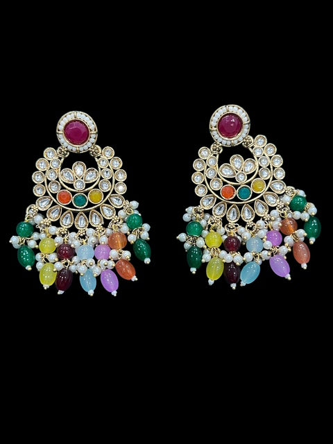 Multicolored Chandbali Earrings in Kundan