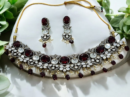Ruby Stones and Moissanite Necklace Set in Nano setting
