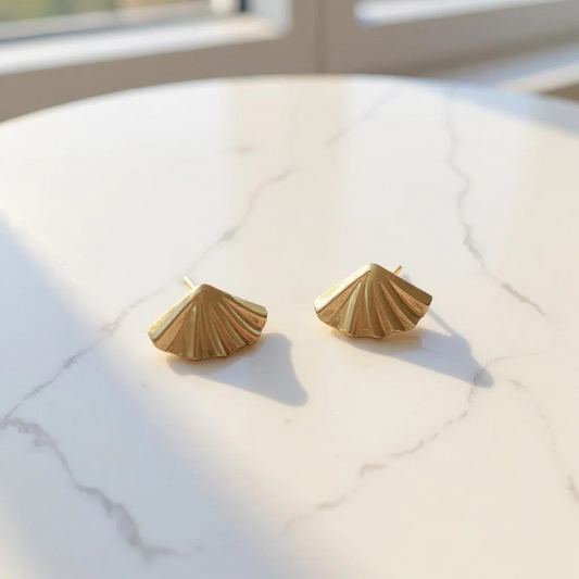 Gold toned shell shaped Crumpled Anti Tarnish studs